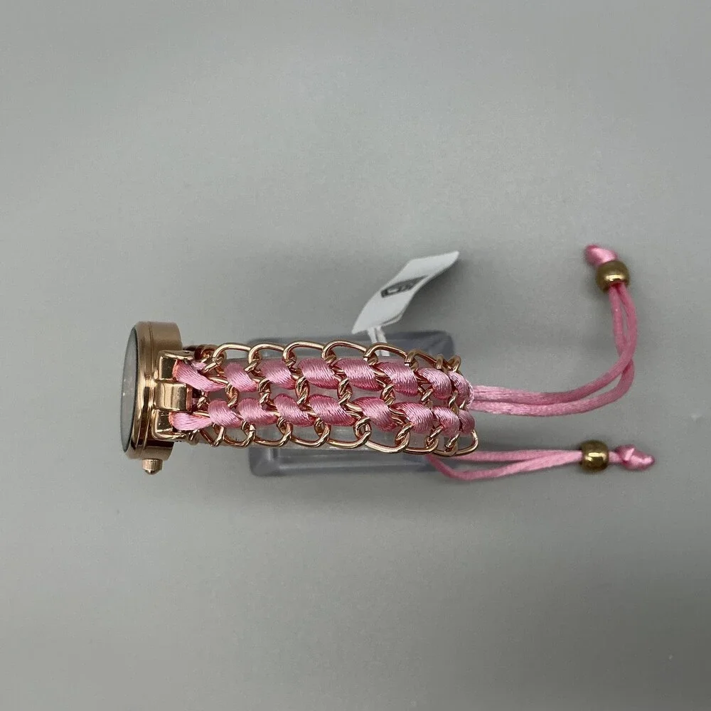 Montres Prestige Womens Watch 25mm MOP Dial Pink Woven Chain New Battery